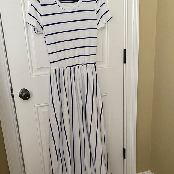 Striped White and Blue Maxi Dress - Picture 1 of 6